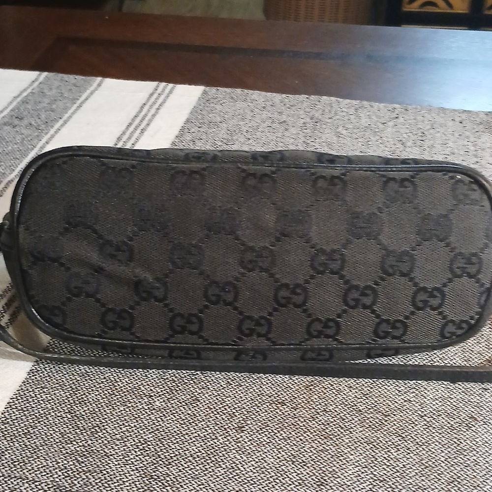 Authentic Gucci Vintage Hand Bag Pouch Purse GG Canvas Leather Black - Picture 7 of 16